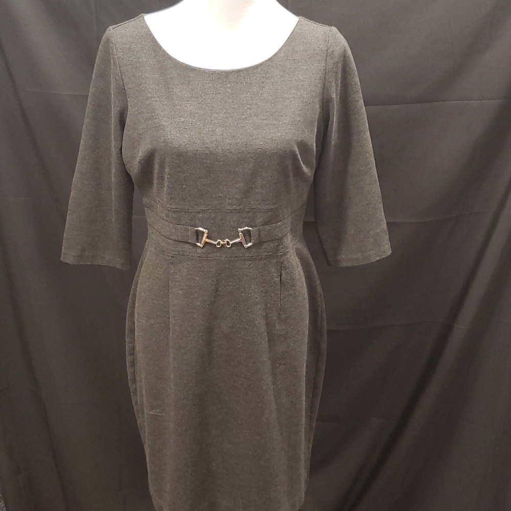 White House Black Market Grey Midi Dress with Silver Accent SZ 12